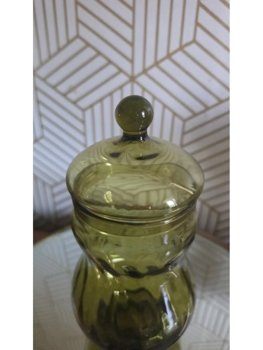 Vintage Mid-Century Bravo Handcrafted Empoli Italy Green Glass Apothecary Jar